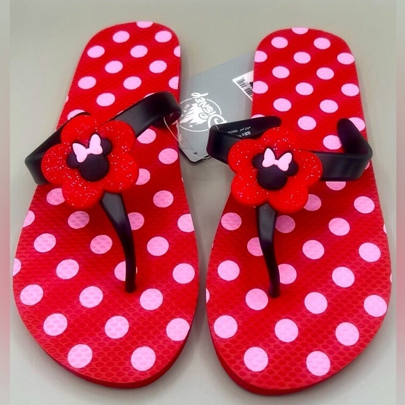 Disney Parks MINNIE MOUSE Flip Flops in Polkadots Women’s Adult Size 9/10 NEW - Picture 2 of 6